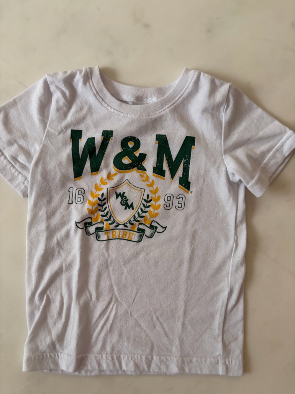 William & Mary College Crest Graphic Tee in White with Green & Gold